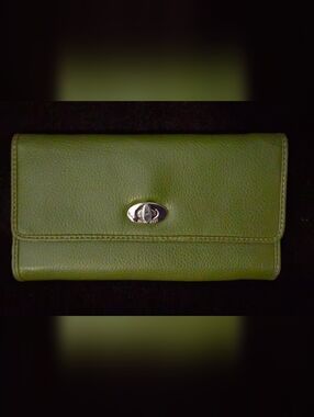 Nine West Olive Green Faux Leather Wallet with Silver Turn-Lock